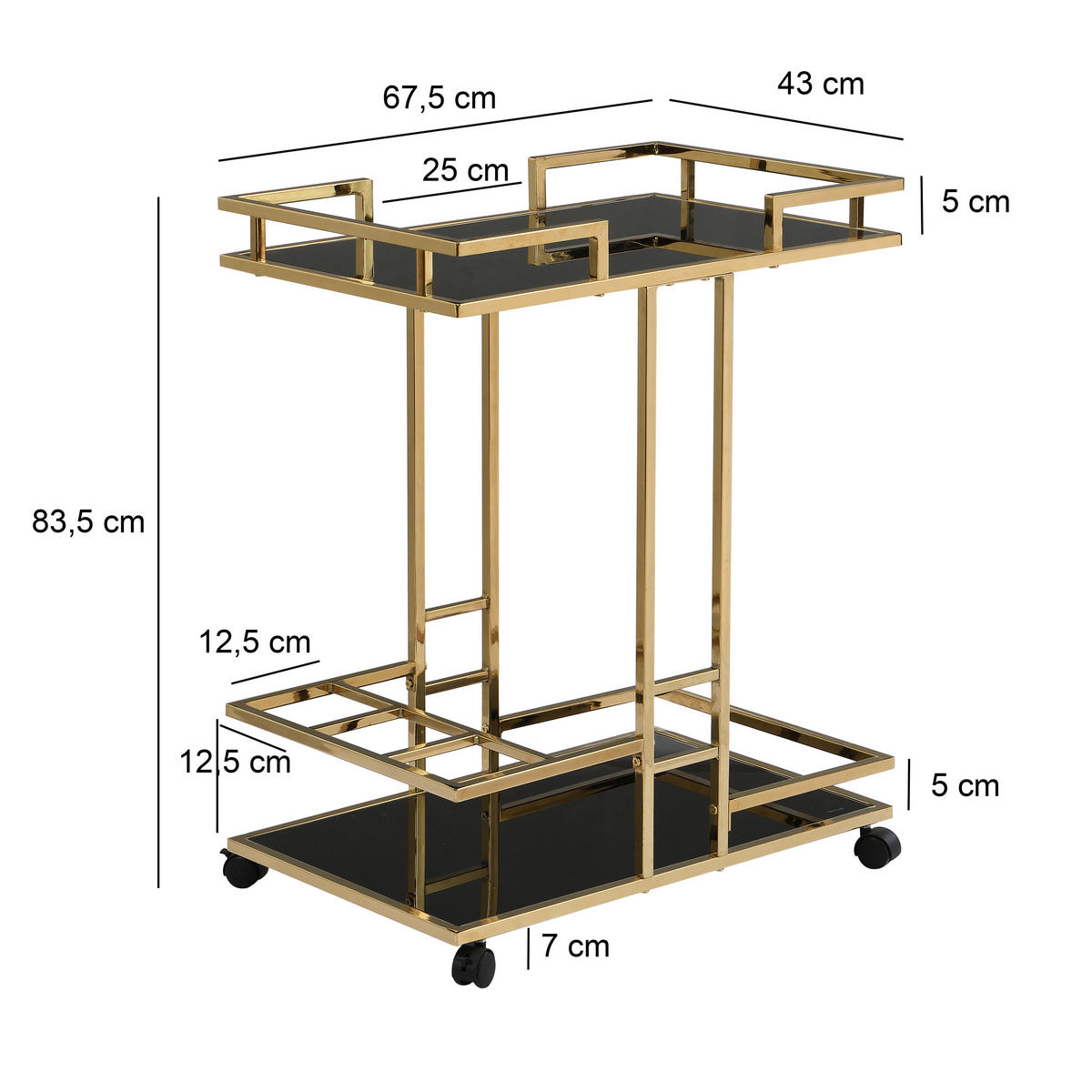 SERVIERWAGEN in Goldfarben  - Goldfarben, Design, Glas/Kunststoff (67,5/43/83,5cm) - MID.YOU