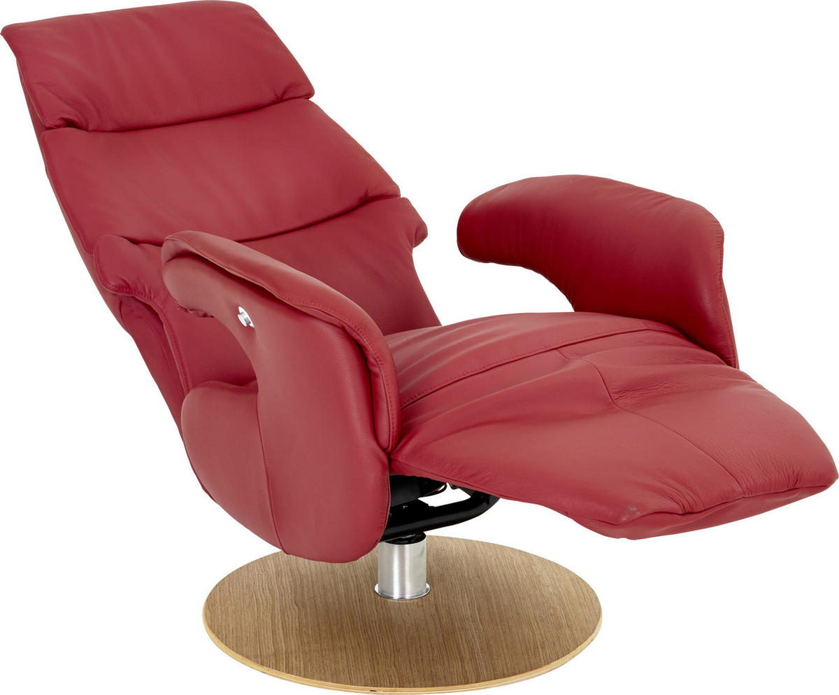 RELAXSESSEL in Holz, Leder Rot, Eichefarben  - Eichefarben/Rot, Design, Leder/Holz (71/112/80cm) - Welnova