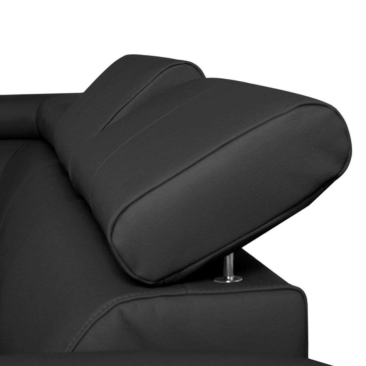 ECKSOFA Schwarz Echtleder Lederlook  - Chromfarben/Schwarz, Design, Leder/Textil (208/248cm) - Livetastic