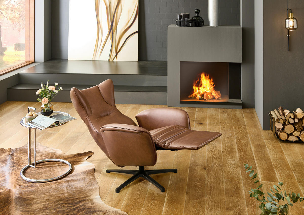 RELAXSESSEL Leder Beigebraun  - Beigebraun/Schwarz, Design, Leder/Metall (75/106/86cm) - Valdera
