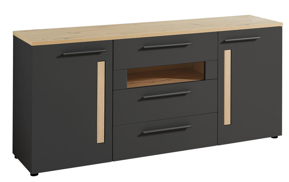 KOMODA, barve hrasta, barve grafita  - črna/barve hrasta, Moderno, umetna masa/leseni material (180/81/44cm) - Hom`in