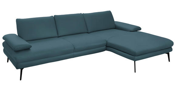 ECKSOFA in Echtleder Blau 310/180 cm - Blau/Schwarz, Design, Leder/Metall (310/180cm) - Dieter Knoll
