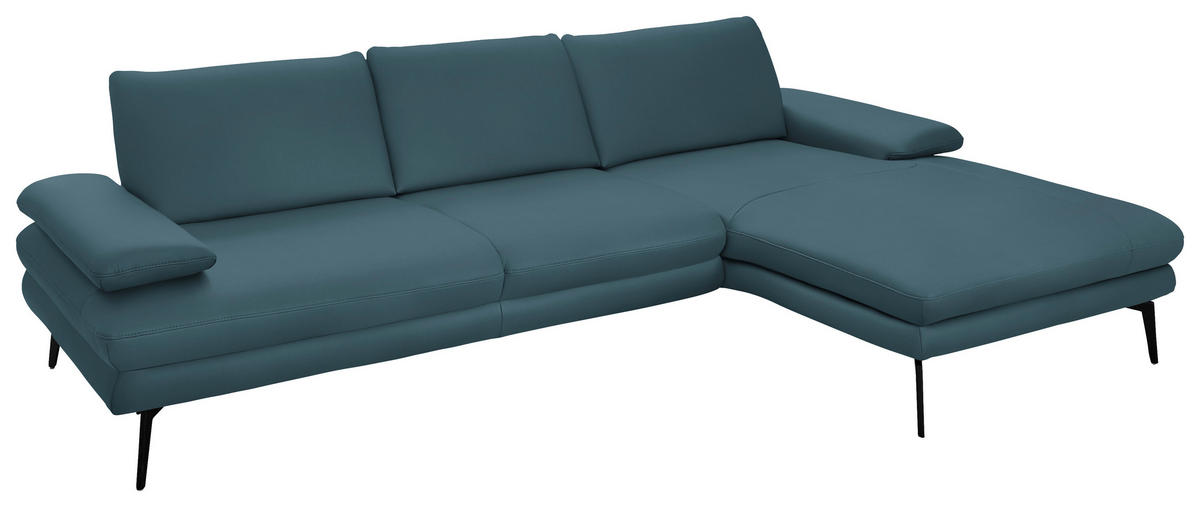 ECKSOFA in Echtleder Blau  310/180 cm  - Blau/Schwarz, Design, Leder/Metall (310/180cm) - Dieter Knoll
