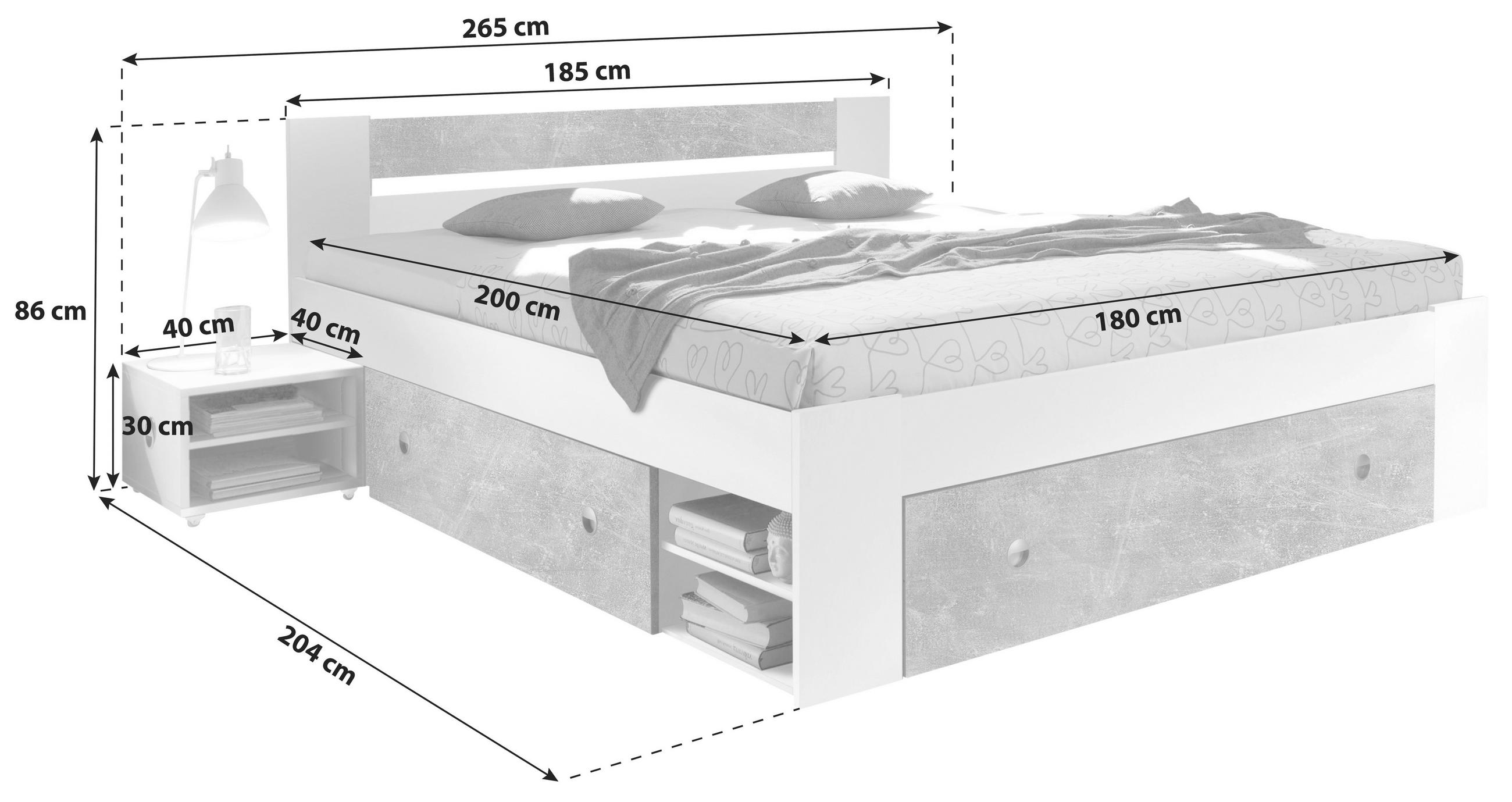 POSTELOVÁ SESTAVA, 180/200 cm, šedá, bílá - šedá/bílá, Moderní (180/200cm) - MID.YOU