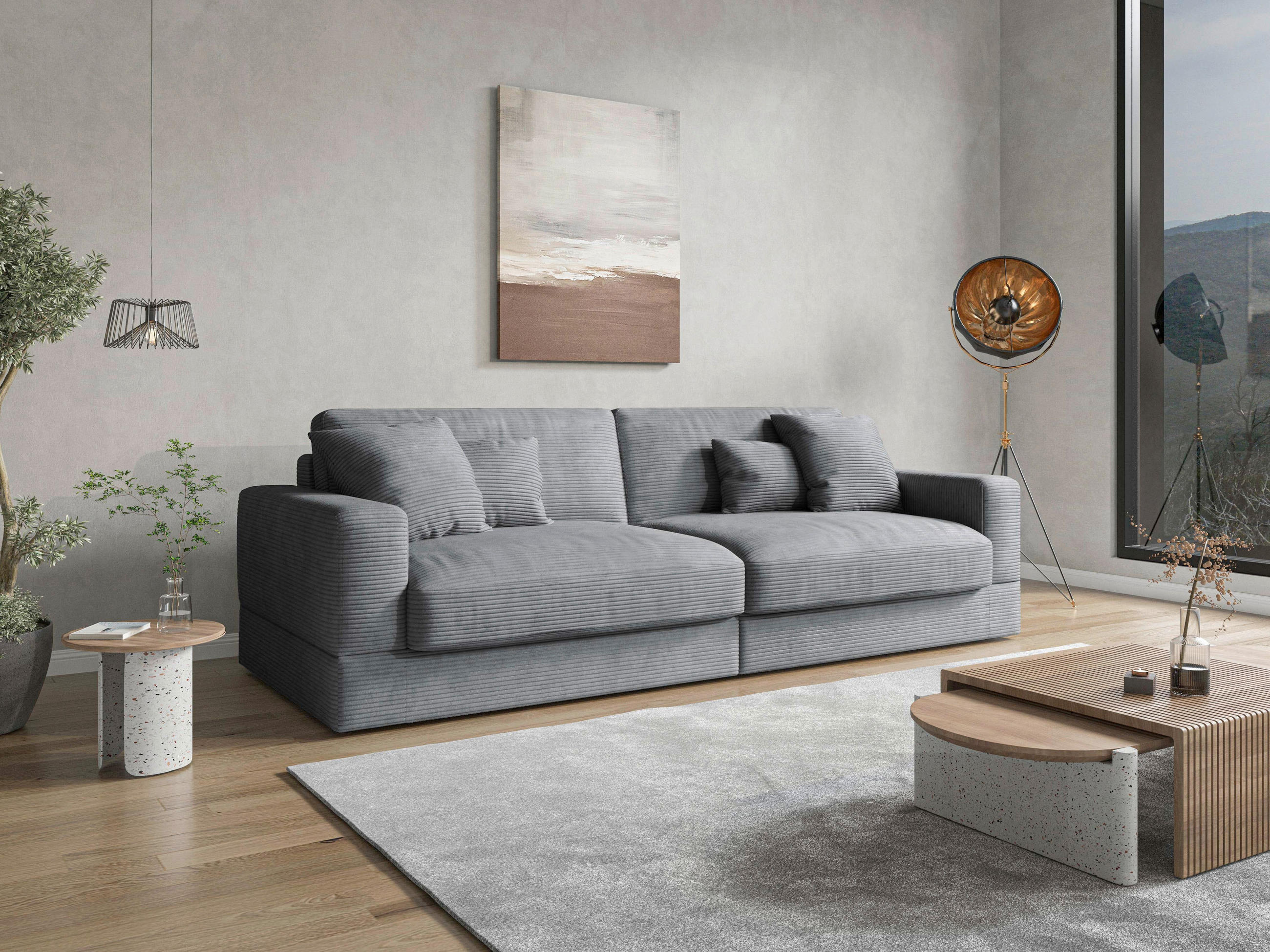 BIGSOFA FABIO E Cord Grau  - Schwarz/Grau, MODERN, Kunststoff/Textil (264/87/108cm) - Sit & More