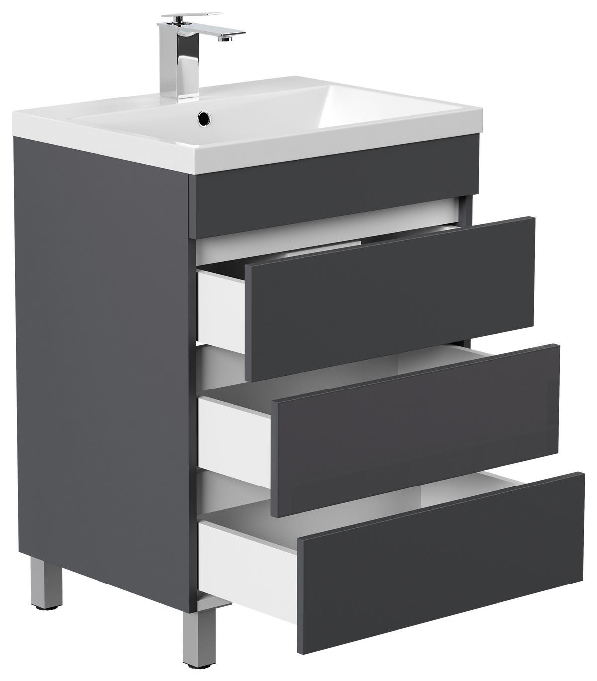 WASCHTISCHKOMBI 60 cm  - Graphitfarben/Weiß, Basics, Holzwerkstoff/Stein (60cm) - MID.YOU