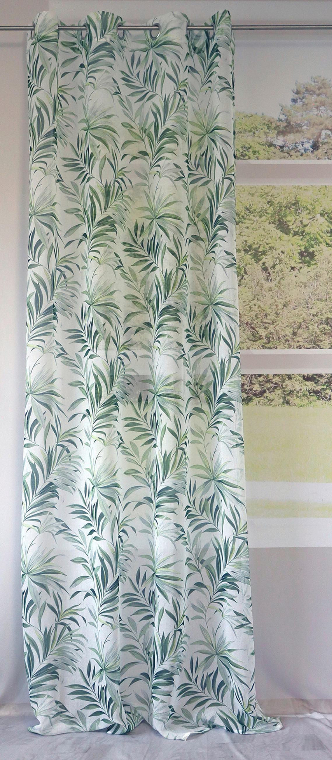 ÖSENSCHAL DIGITAL BEDRUCKT halbtransparent 140/245 cm   - Weiß/Grün, Natur, Textil (140/245cm)