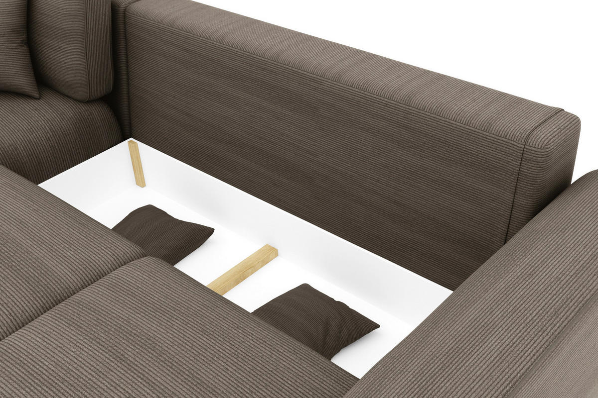 ECKSOFA in Cord Taupe  - Taupe/Chromfarben, Konventionell, Kunststoff/Textil (195/293cm) - MID.YOU