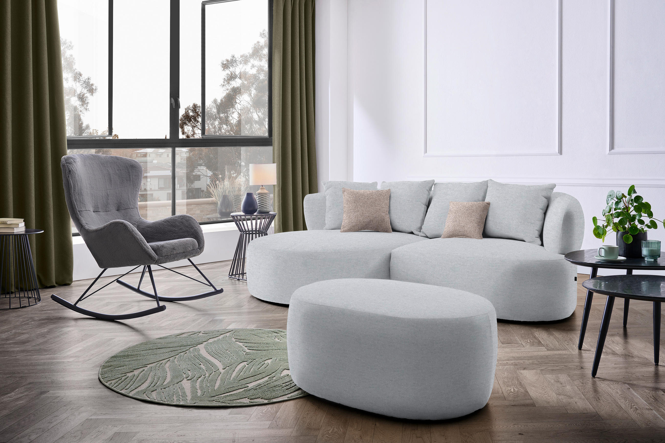 ECKSOFA in Flachgewebe Hellgrau  166/235 cm  - Hellbraun/Hellgrau, MODERN, Kunststoff/Textil (166/235cm) - Hom`in