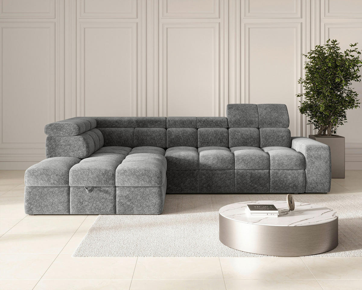 ECKSOFA  in Chenille Dunkelgrau  - Dunkelgrau/Schwarz, MODERN, Kunststoff/Textil (204/292cm) - Milino
