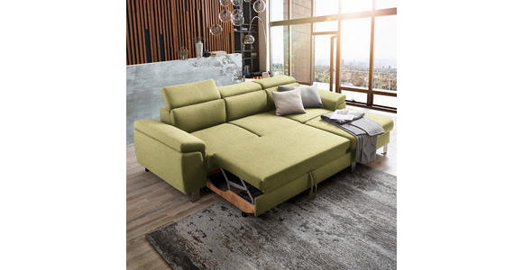 ECKSOFA inkl. Funktionen Grün Webstoff  - Silberfarben/Grün, Design, Textil/Metall (250/167cm) - Xora