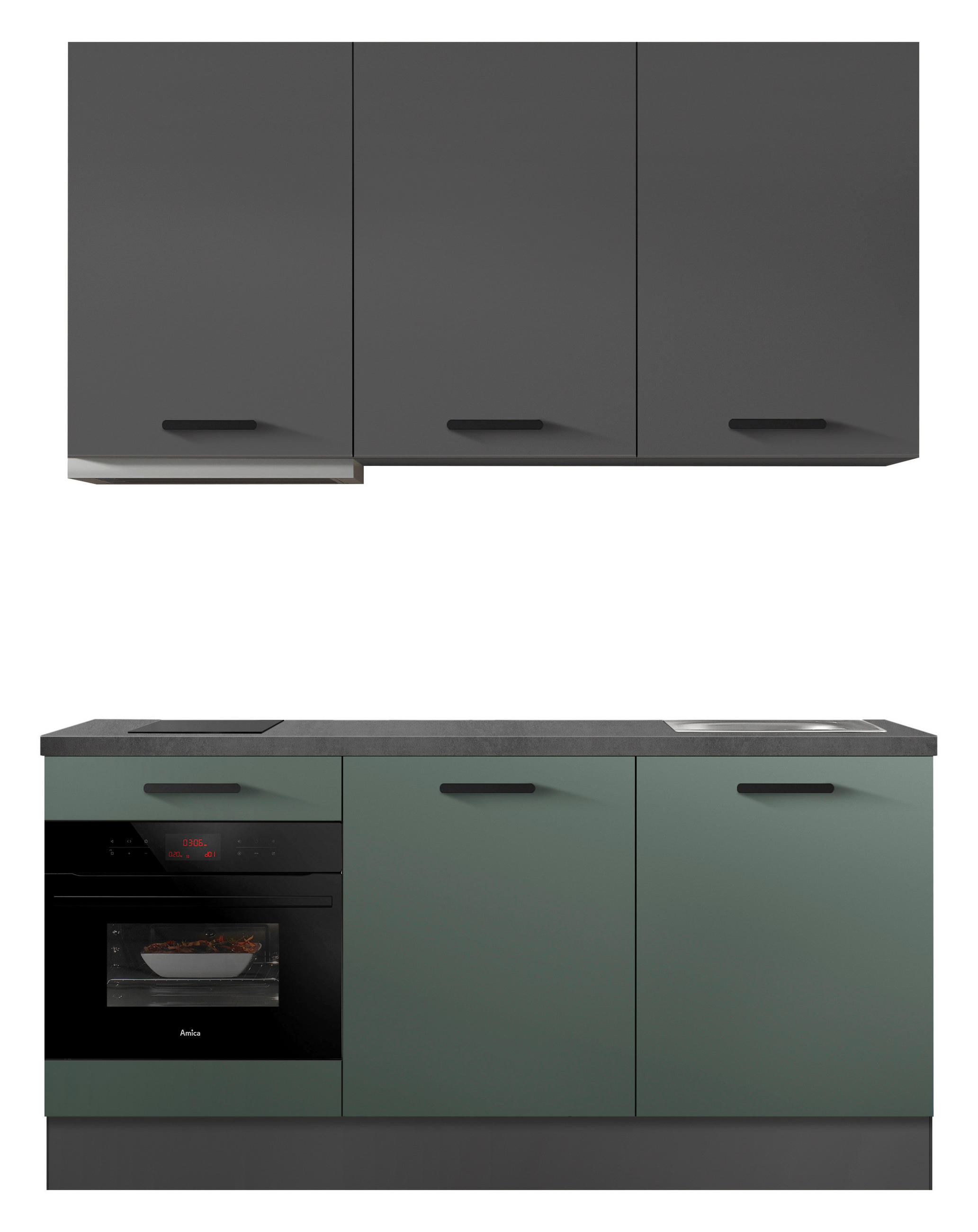 KÜCHENBLOCK 180 cm   in Graphitfarben, Dunkelgrün  - Dunkelgrün/Schieferfarben, Basics, Holzwerkstoff/Metall (180cm) - Impuls