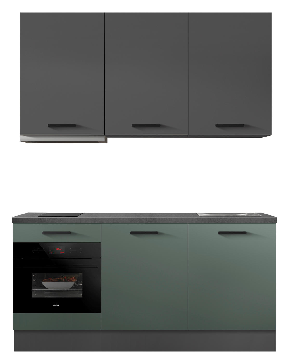 KÜCHENBLOCK 180 cm   in Graphitfarben, Dunkelgrün  - Dunkelgrün/Schieferfarben, Basics, Holzwerkstoff/Metall (180cm) - Impuls