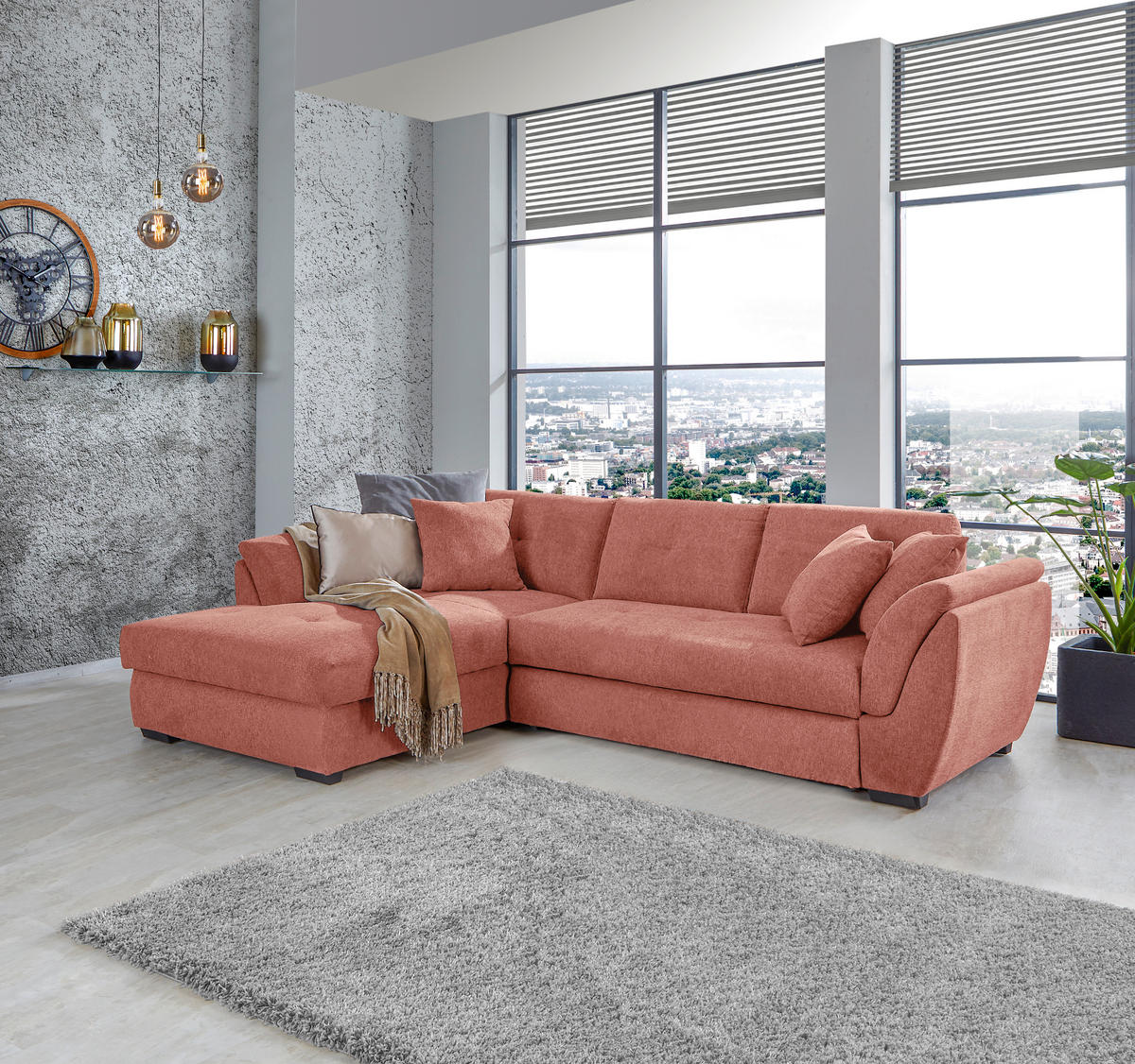 ECKSOFA in Webstoff Koralle  - Koralle/Schwarz, Design, Kunststoff/Textil (187/278cm) - Livetastic