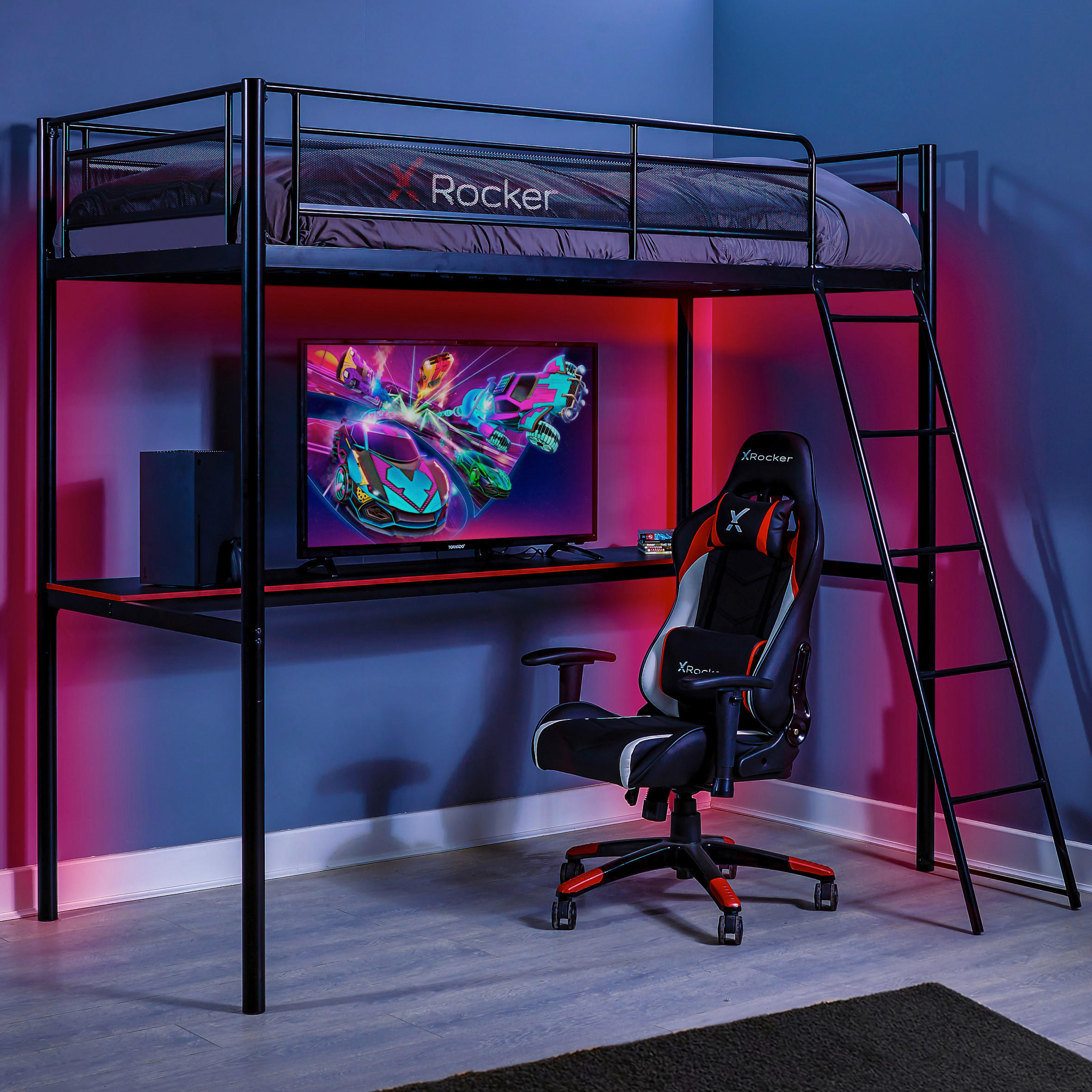 HOCHBETT 90/190 cm,  in Schwarz, Schreibtisch, Lattenrost  - Schwarz, MODERN, Metall (90/190cm) - X Rocker