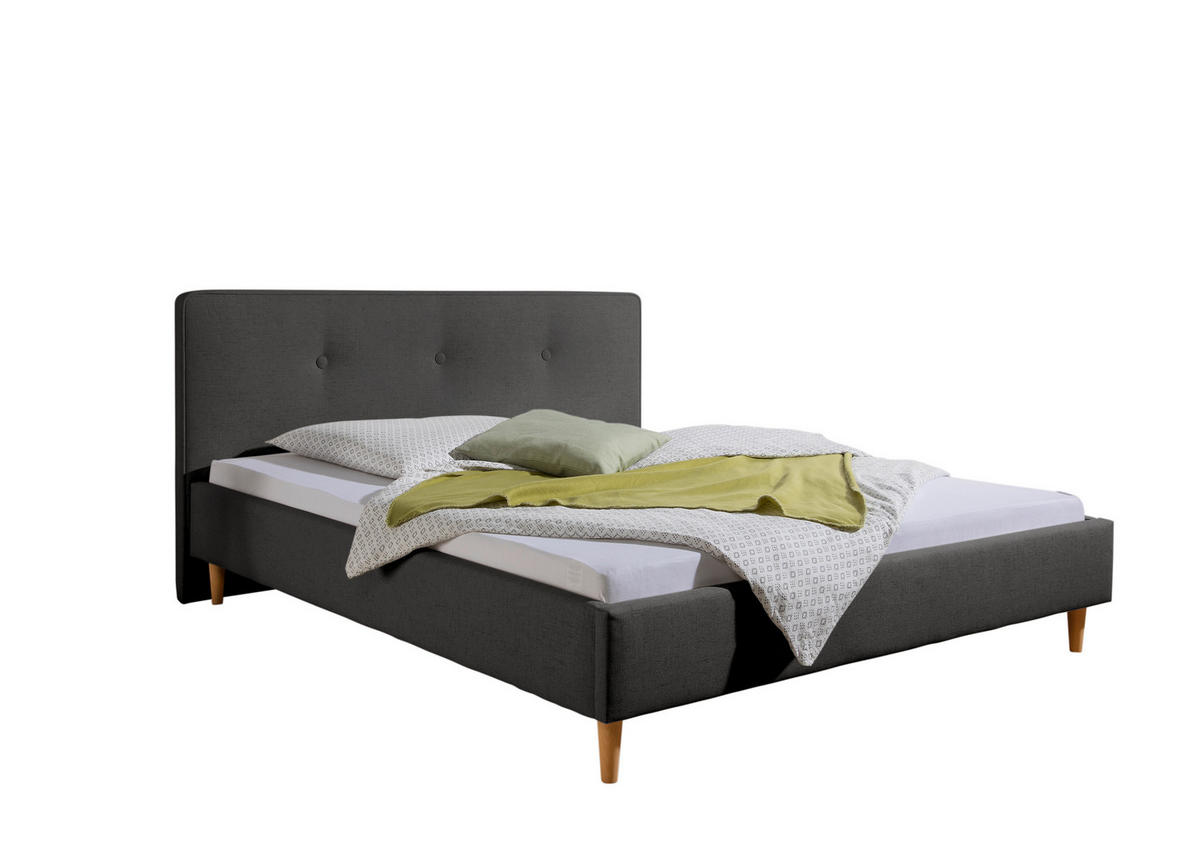 POLSTERBETT 180/200 cm,  in Anthrazit,  - Anthrazit/Naturfarben, MODERN, Holz/Textil (180/200cm) - Livetastic