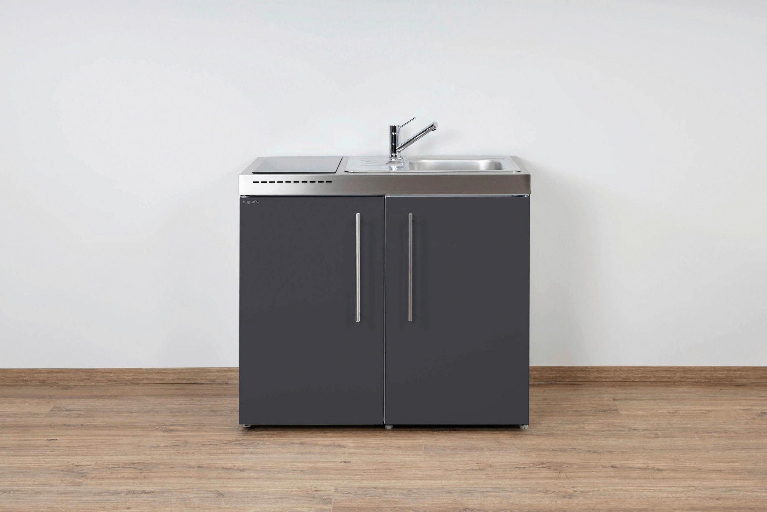 MINIKÜCHE  100/89/60 cm  in Schieferfarben  - Schieferfarben/Edelstahlfarben, Basics, Metall (100/89/60cm)