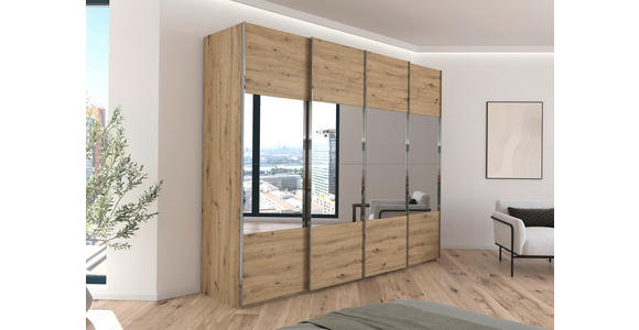SCHWEBETÜRENSCHRANK 271/223/68 cm 4-türig Eiche Artisan  - Chromfarben/Eiche Artisan, Design, Holzwerkstoff/Metall (271/223/68cm) - Novel