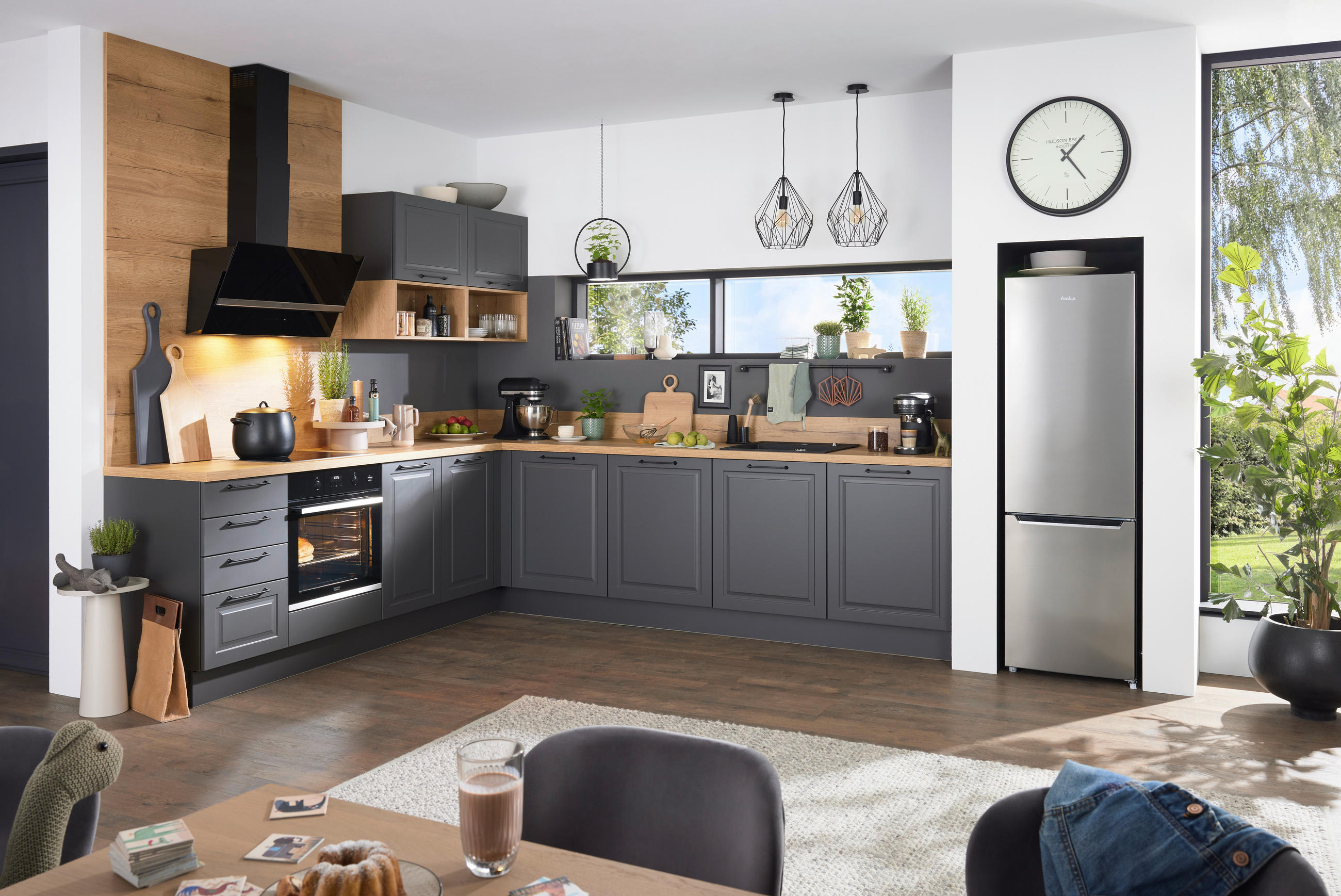 EINBAUKÜCHE PORTO  - Eichefarben/Graphitfarben, Design, Holzwerkstoff - Nolte Küchen