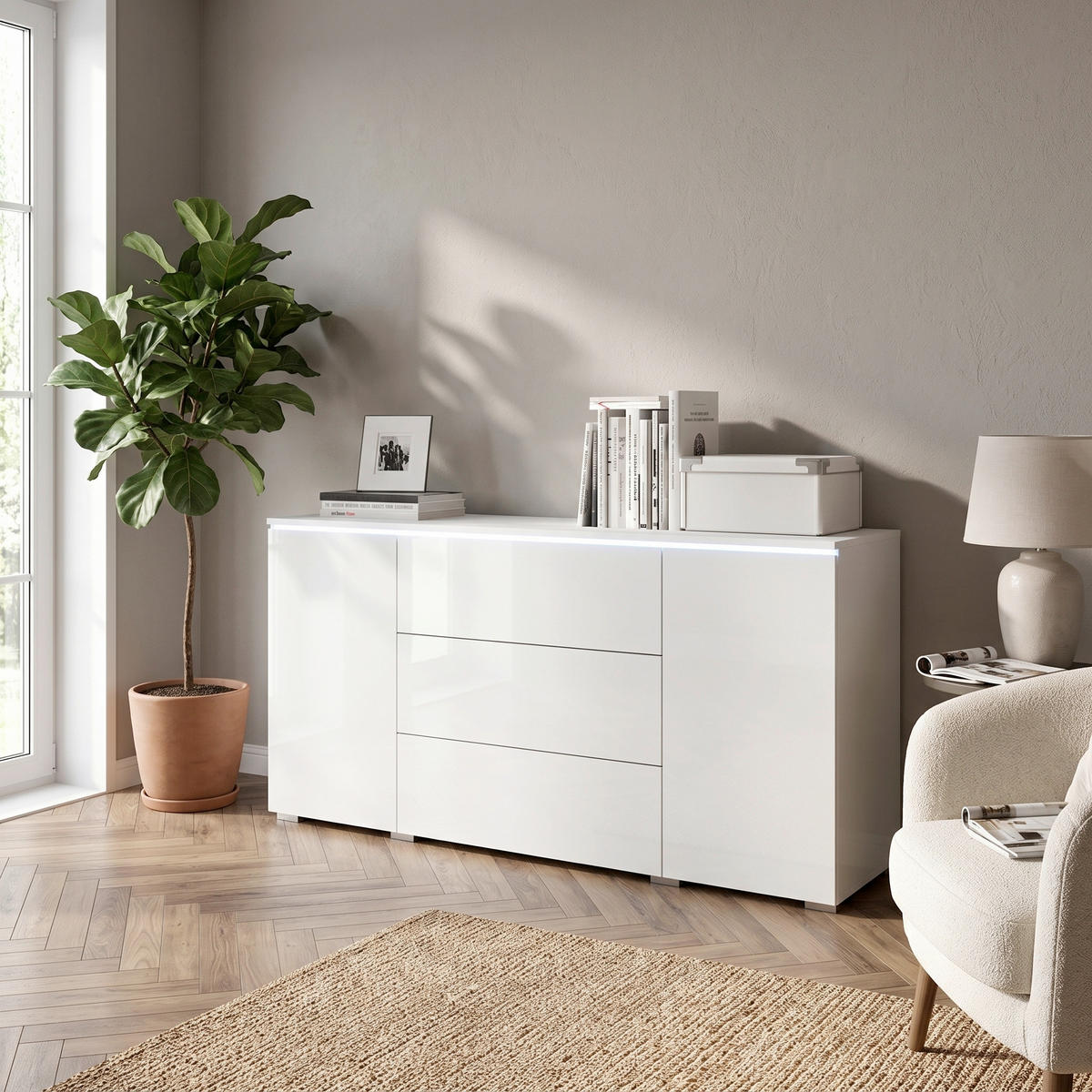 SIDEBOARD Vera 150/67,9/39,5 cm 3 Schublade(n)  - Weiß Hochglanz/Weiß, LIFESTYLE, Holzwerkstoff/Kunststoff (150/67,9/39,5cm) - P & B