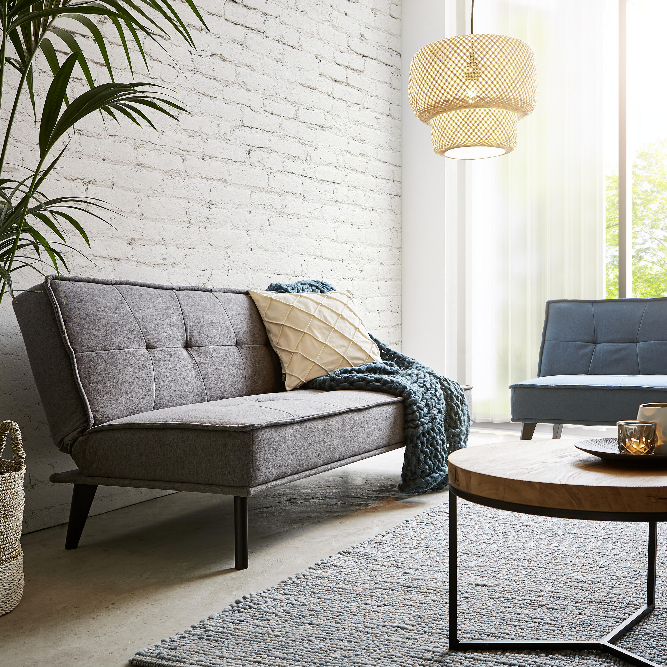 SCHLAFSOFA in Webstoff Grau  - Schwarz/Grau, Design, Holz/Textil (181/91/82cm) - Livetastic