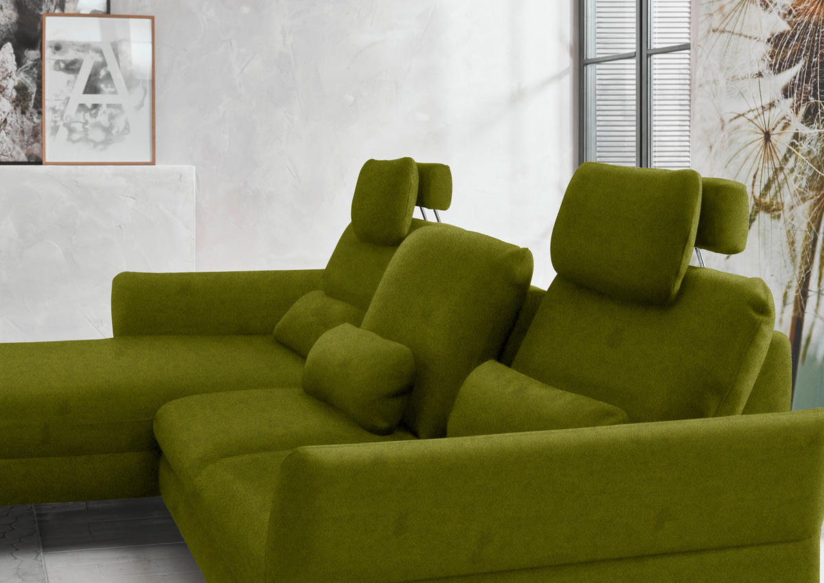 ECKSOFA in Velours Grün  179/306 cm  - Schwarz/Grün, Design, Textil/Metall (179/306cm) - Beldomo System