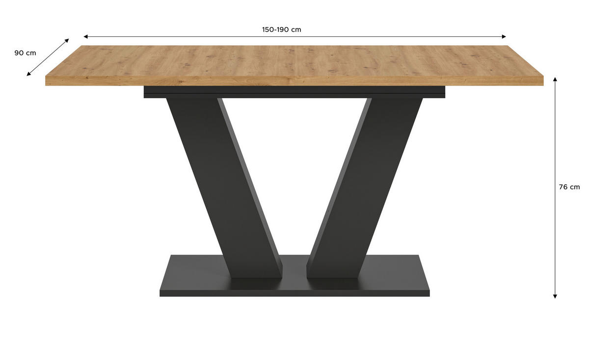 RAZTEGLJIVA MIZA,  - Trend, leseni material (150-190/90/75cm)