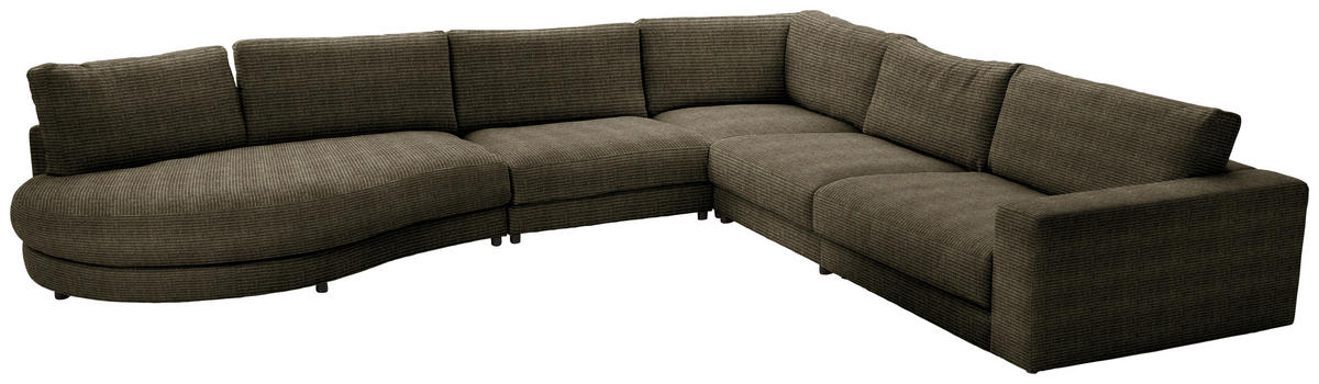 ECKSOFA in Chenille, Cord Olivgrün  425/365 cm  - Schwarz/Olivgrün, Design, Kunststoff/Textil (425/365cm) - Lomoco