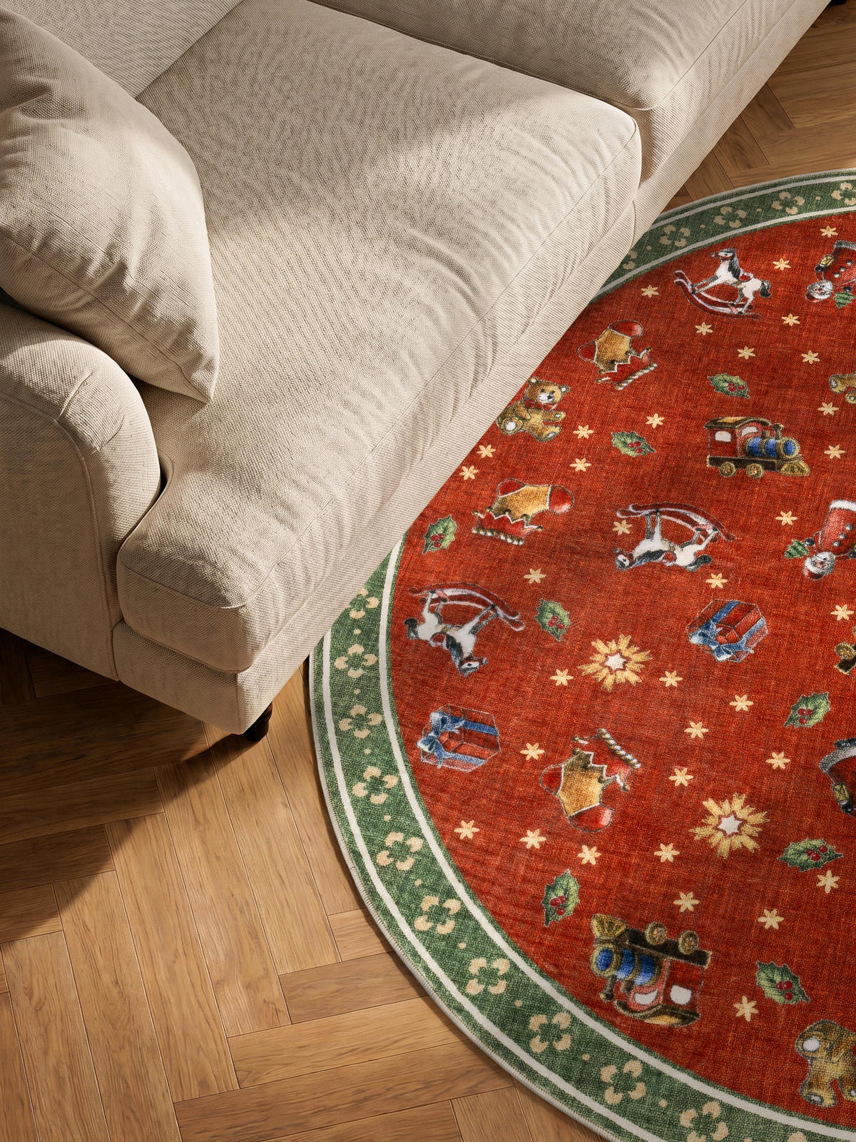TEPPICH  Wohnzimmer 160 cm Toy's Delight Nostalgic Noel Grün, Rot rund  - Rot/Grün, Design, Kunststoff/Textil (160cm) - Villeroy & Boch