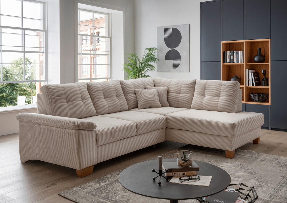 ECKSOFA in Cord Beige  - Beige/Naturfarben, Modern, Holz/Textil (274/206cm) - Livetastic