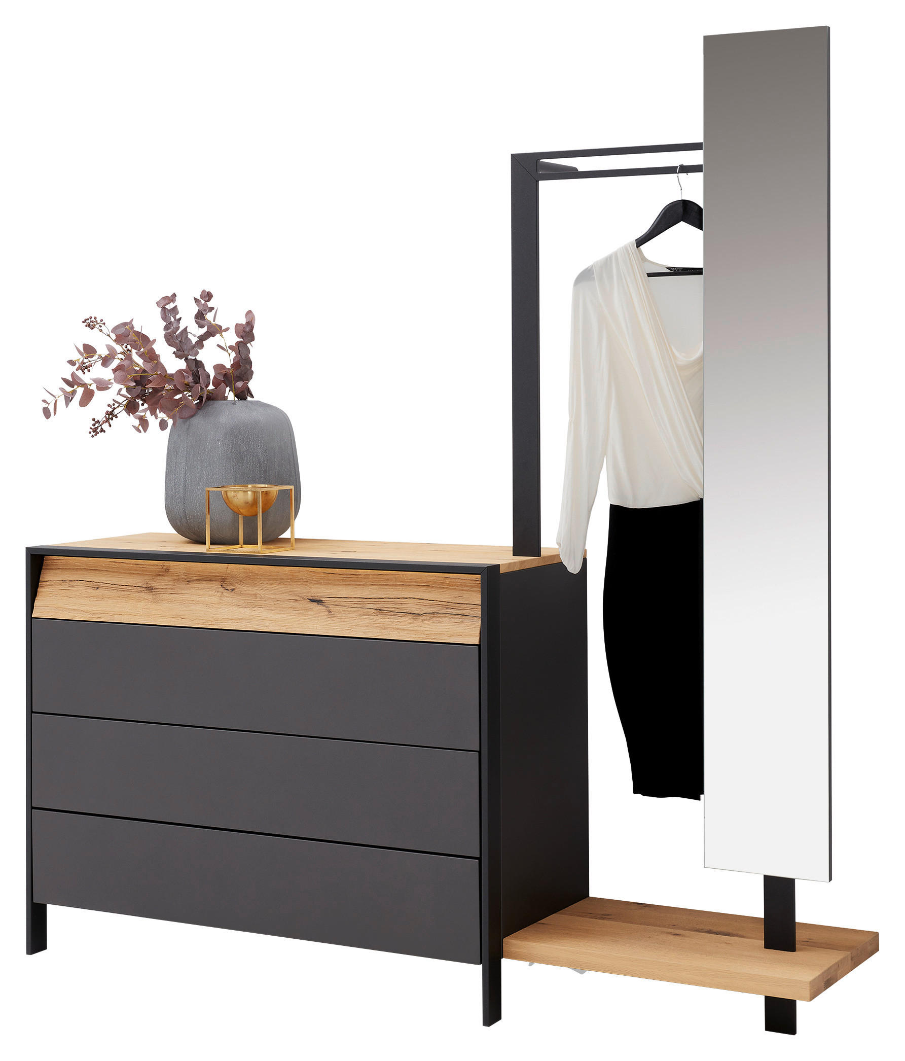 KOMMODE Joline  in 115,2/91/49 cm  - Eichefarben/Anthrazit, Design, Holz/Metall (115,2/91/49cm) - Musterring