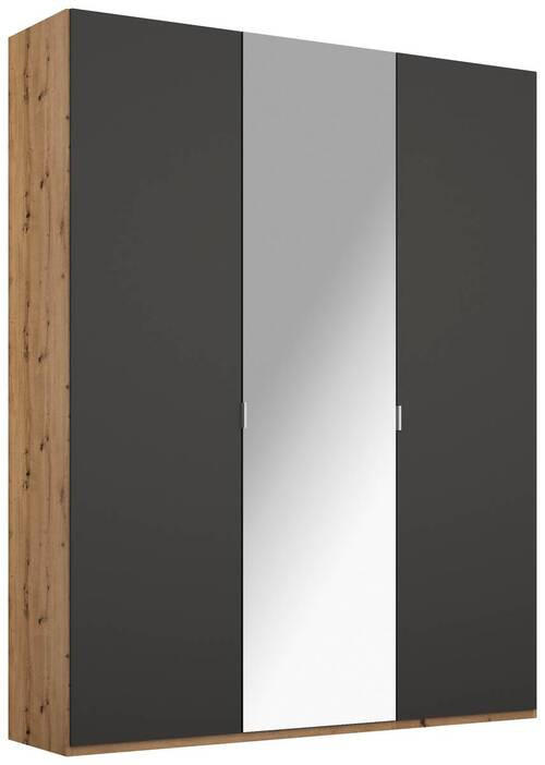 DREHTÜRENSCHRANK in Graphitfarben, Eichefarben  - Eichefarben/Alufarben, Trend, Glas/Holzwerkstoff (151/223/60cm) - Stylife