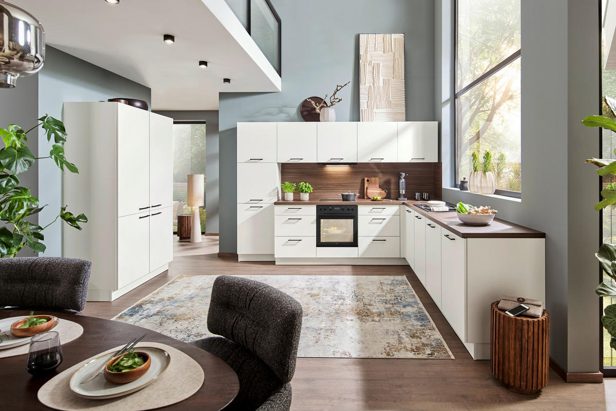 EINBAUKÜCHE Manhattan Uni  - Walnussfarben/Weiß, Design, Holzwerkstoff - Nolte Küchen