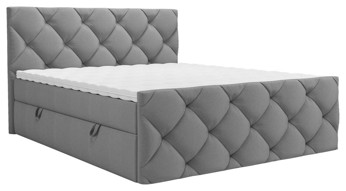 BOXBETT 180/200 cm,  in Dunkelgrau, Matratze, Bettkasten, Topper, H3 = fest  - Dunkelgrau/Schwarz, KONVENTIONELL, Kunststoff/Textil (180/200cm) - Carryhome