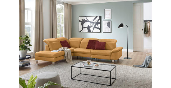 ECKSOFA in Echtleder Senfgelb 233/309 cm - Edelstahlfarben/Senfgelb, Design, Leder/Metall (233/309cm) - Dieter Knoll