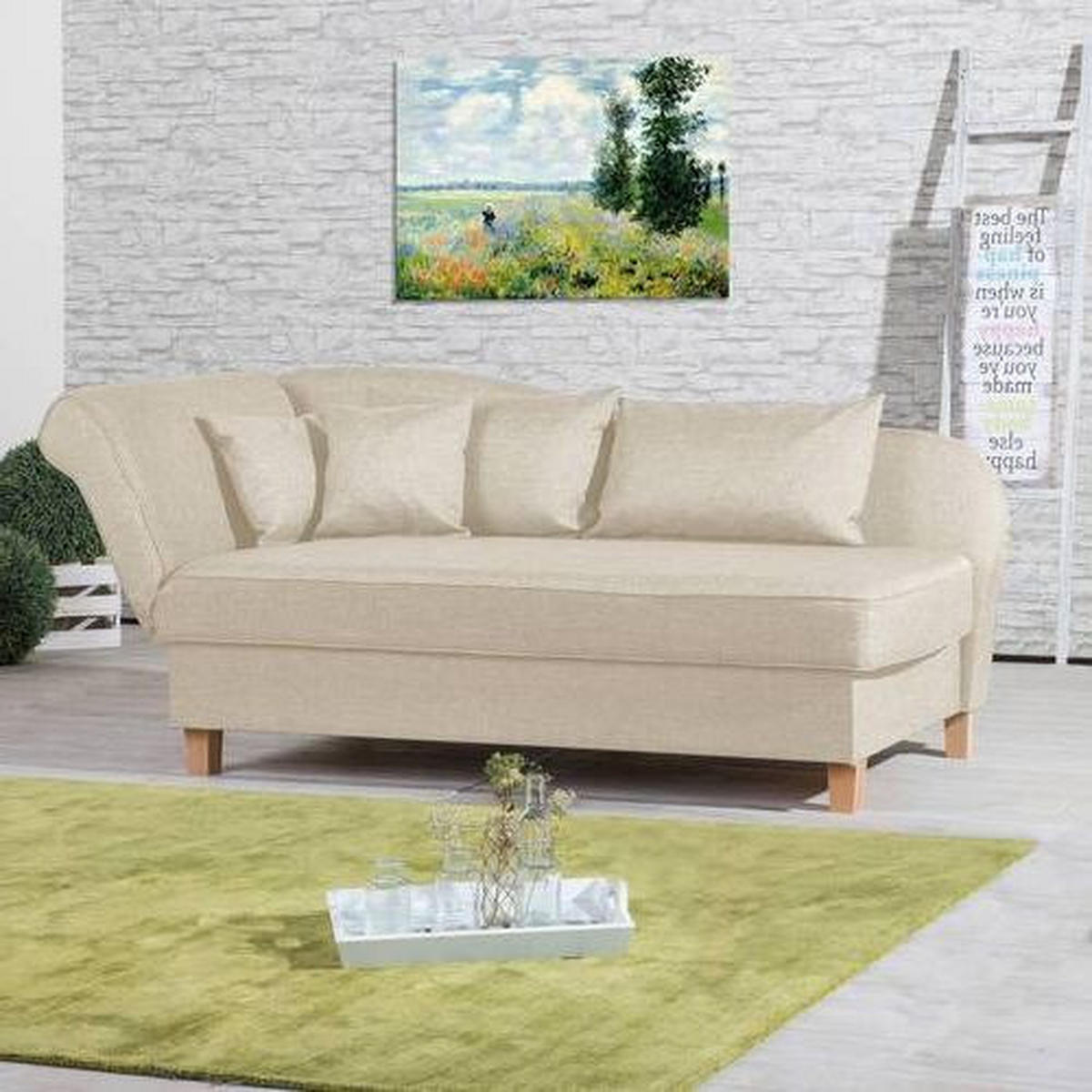 RÉCAMIERE in Flachgewebe Beige  - Beige/Buchefarben, Design, Holz/Textil (190/82/88cm) - Max Winzer