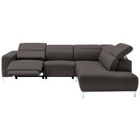 ECKSOFA in Echtleder Grau  - Chromfarben/Grau, Design, Leder/Metall (290/223cm) - Pure Home Lifestyle