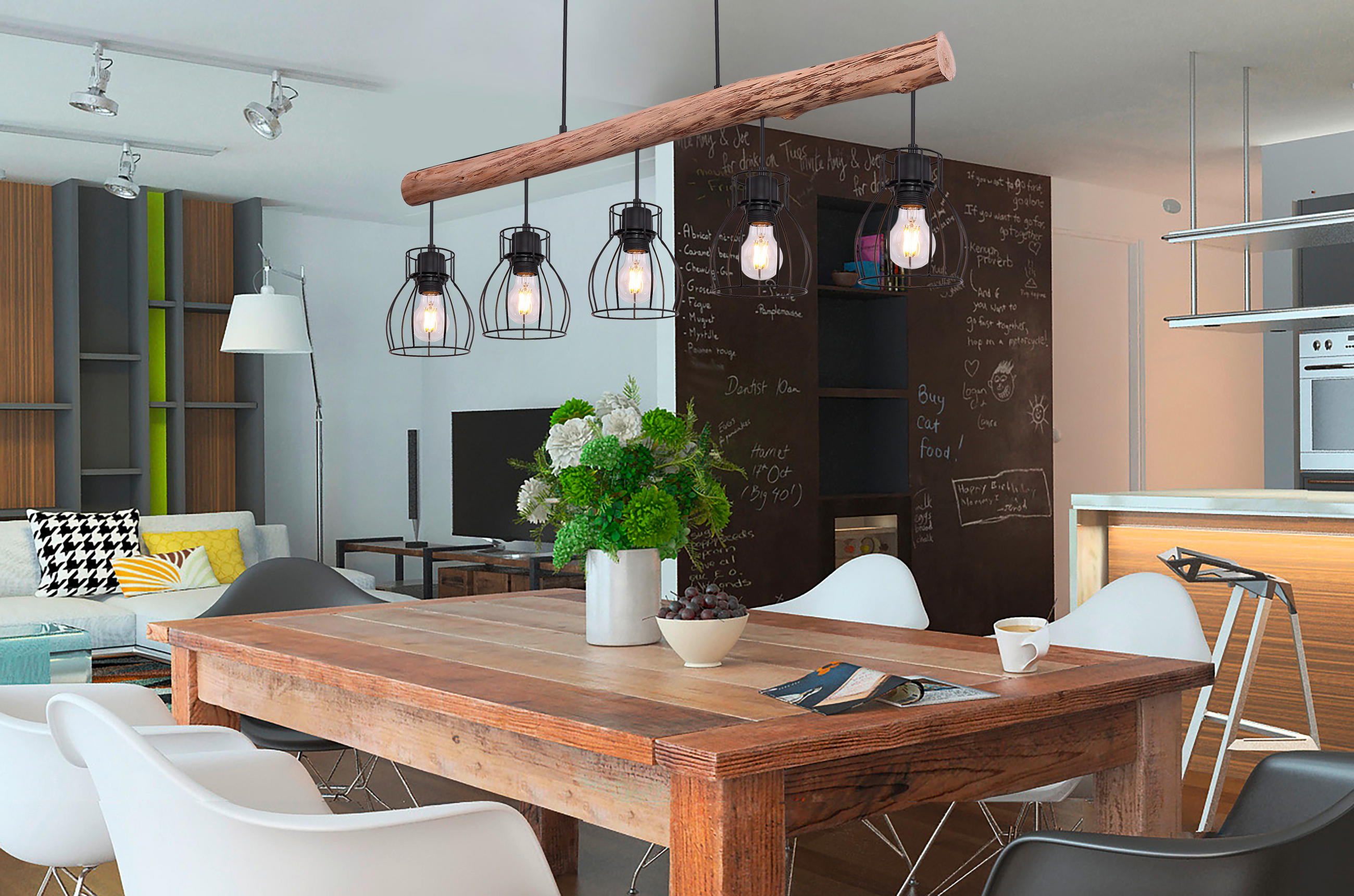 HÄNGELEUCHTE 100/13,6/140 cm    - Schwarz/Naturfarben, Trend, Holz/Metall (100/13,6/140cm) - Marama