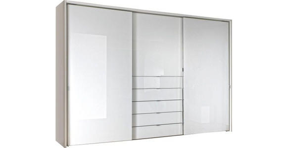 SCHWEBETÜRENSCHRANK  in Weiß  - Chromfarben/Weiß, Design, Glas/Holzwerkstoff (280/222/68cm) - Moderano