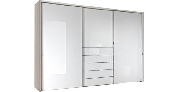 SCHWEBETÜRENSCHRANK  in Weiß  - Chromfarben/Weiß, Design, Glas/Holzwerkstoff (336/240/68cm) - Moderano