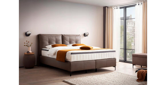 BOXSPRINGBETT 180/200 cm  in Braun  - Schwarz/Braun, Design, Leder/Holz (180/200cm) - Novel