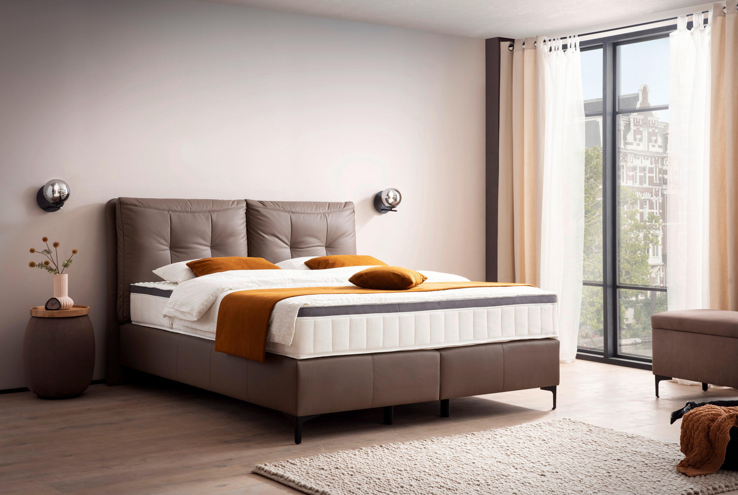 BOXSPRINGBETT 200/200 cm  in Braun  - Schwarz/Braun, Design, Leder/Holz (200/200cm) - Novel