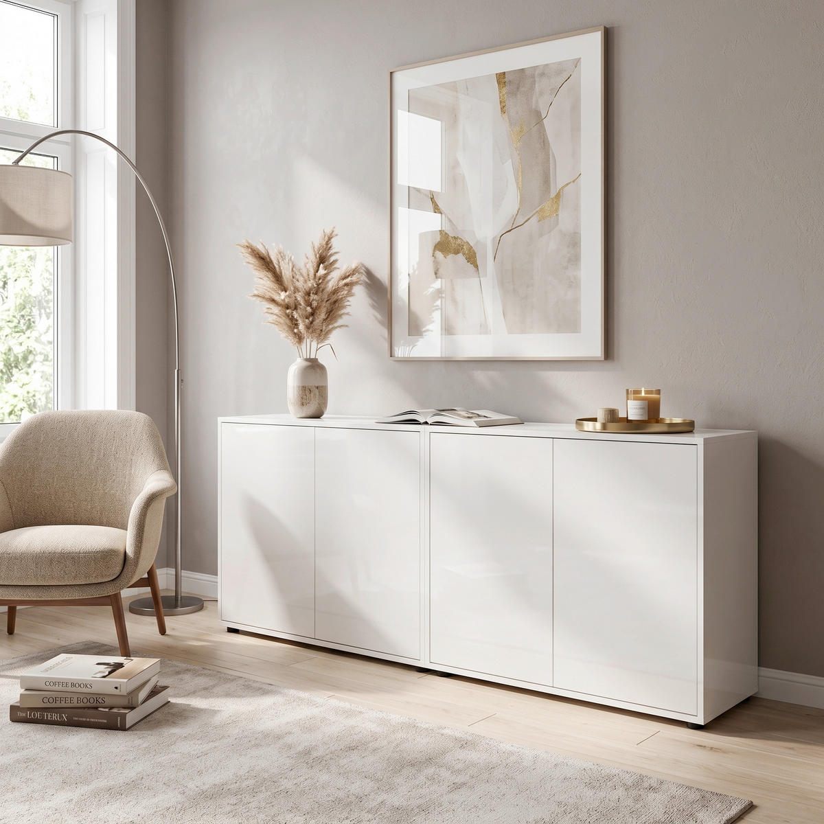 SIDEBOARD Mailand Set 2 158/73/33 cm  - Weiß Hochglanz/Schwarz, MODERN, Holzwerkstoff/Kunststoff (158/73/33cm) - MID.YOU