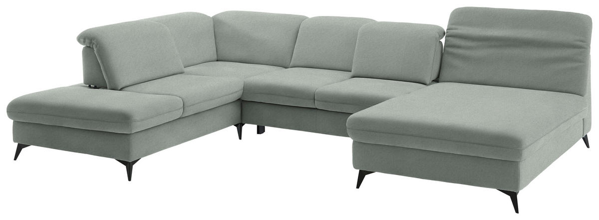 WOHNLANDSCHAFT Chenille Hellgrau  - Hellgrau/Schwarz, Design, Textil/Metall (255/369/198cm) - Beldomo Style