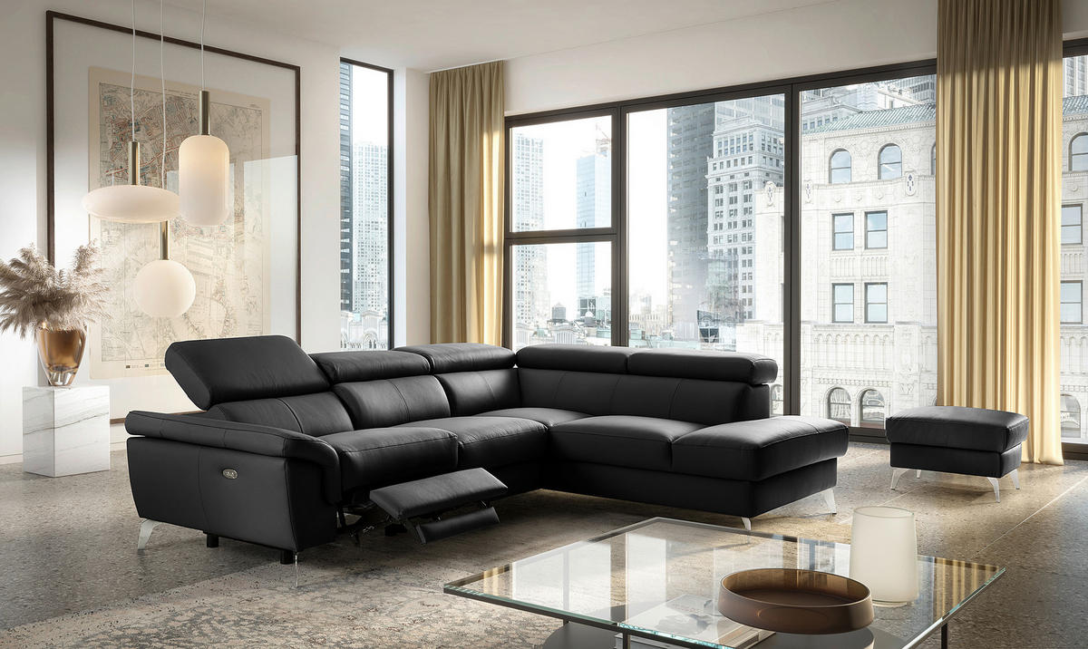 ECKSOFA  in Lederlook Echtleder Schwarz  265/210 cm  - Chromfarben/Schwarz, Design, Leder/Textil (265/210cm) - Livetastic