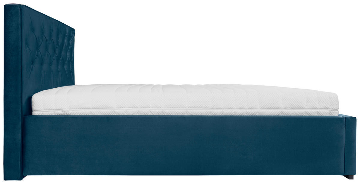 ČALOUNĚNÁ POSTEL, 140/200 cm, tmavě modrá - jádrový buk/barvy chromu, Moderní, dřevo/textil (140/200cm) - MID.YOU