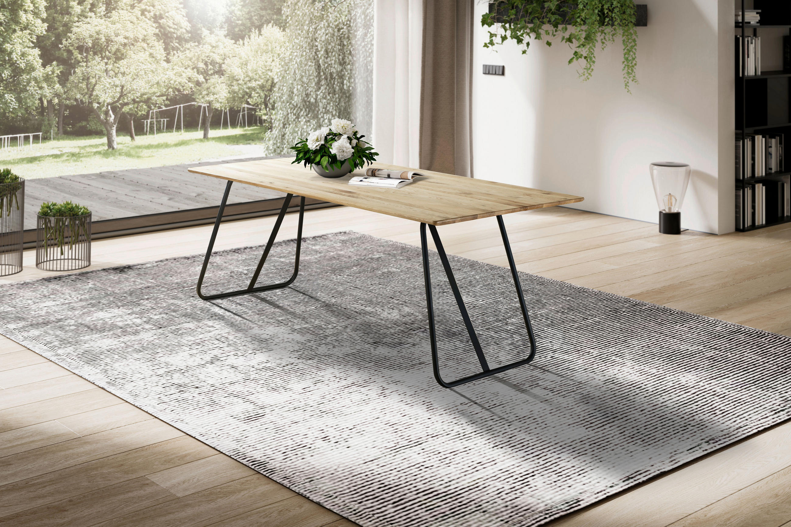 ESSTISCH Eiche massiv rechteckig Schwarz, Eichefarben  - Eichefarben/Schwarz, LIFESTYLE, Holz/Metall (200/100/75cm) - Linea Natura