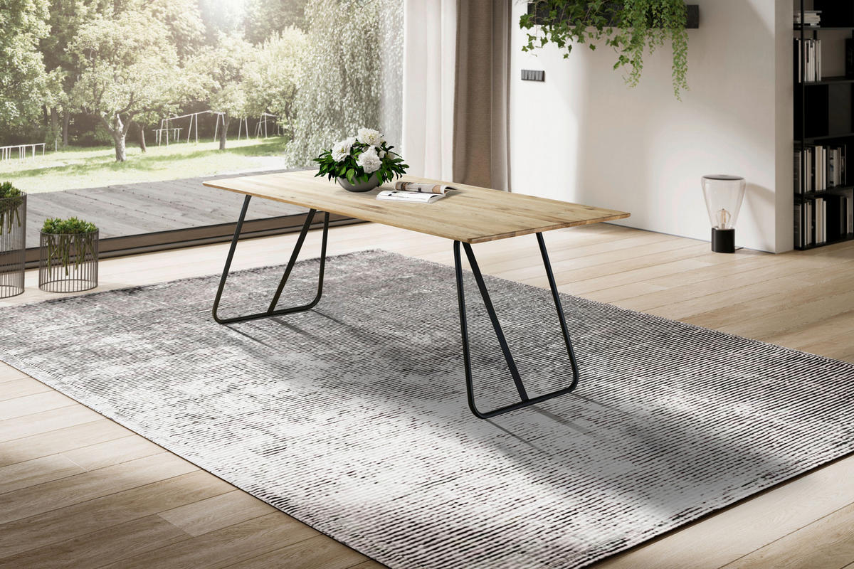 ESSTISCH Eiche massiv rechteckig Schwarz, Eichefarben  - Eichefarben/Schwarz, LIFESTYLE, Holz/Metall (160/90/75cm) - Linea Natura