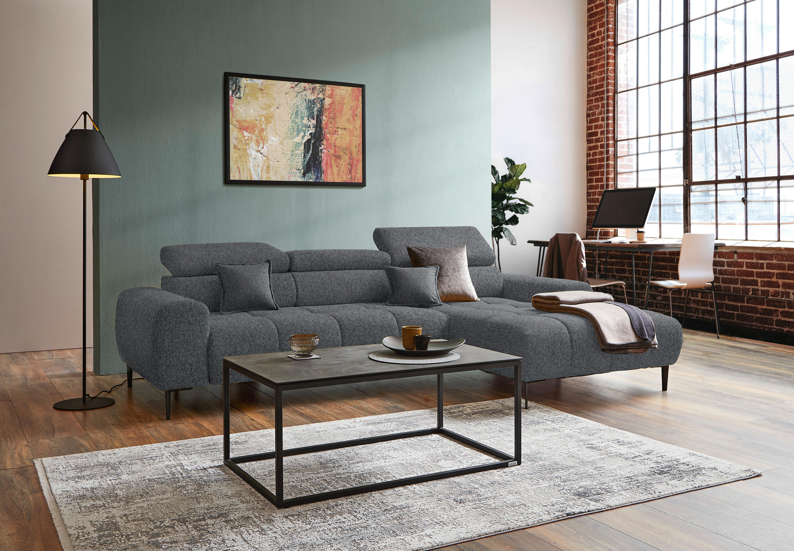 ECKSOFA in Webstoff Dunkelgrau  - Dunkelgrau/Schwarz, Design, Textil/Metall (270/177cm) - Welnova