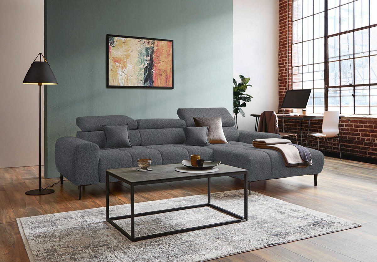 ECKSOFA in Webstoff Dunkelgrau  - Dunkelgrau/Schwarz, Design, Textil/Metall (270/177cm) - Welnova
